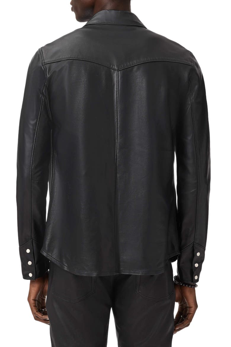 Sage Sheepskin Leather Shirt Jacket, Alternate, color, BLACK
