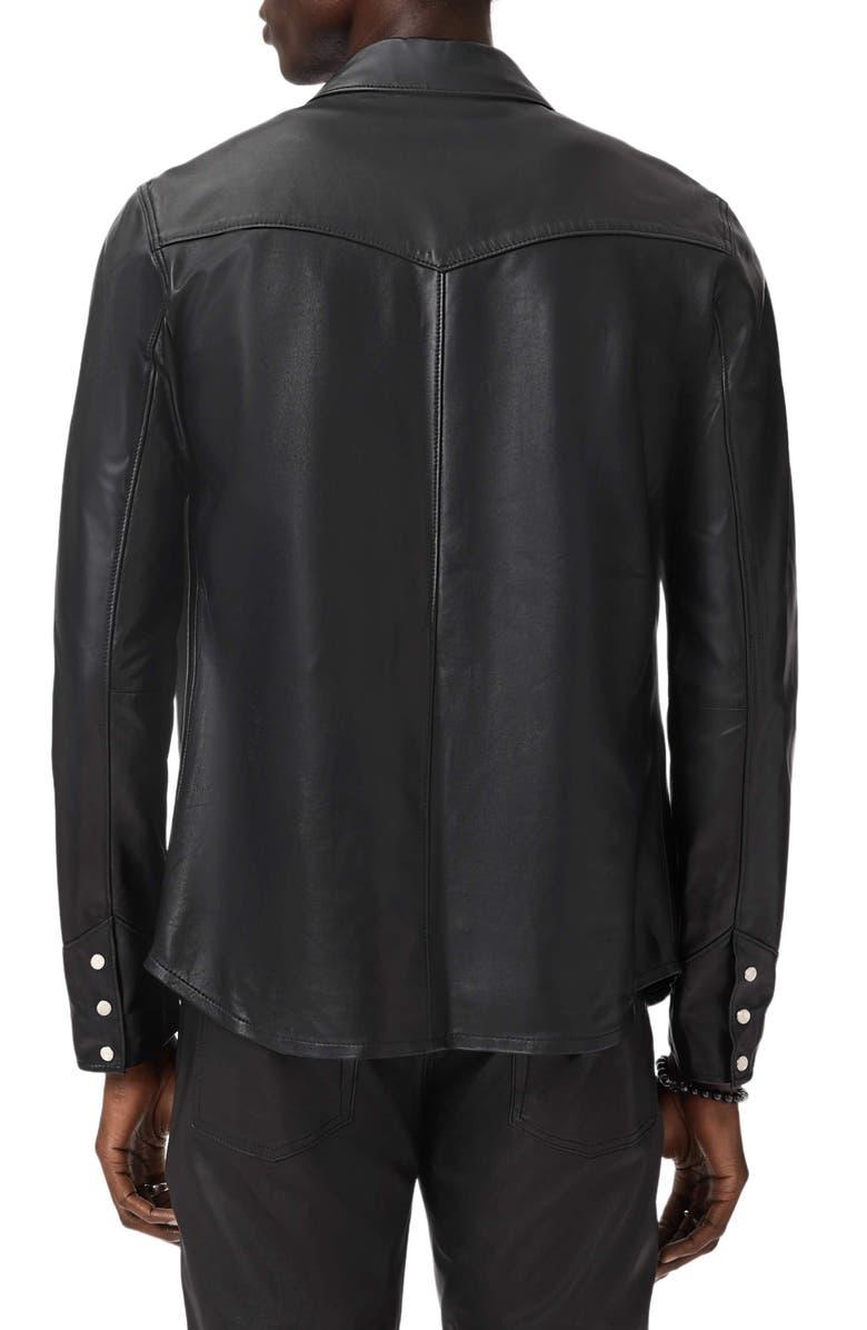 John Varvatos Sage Sheepskin Leather Shirt Jacket, Alternate, color, Black
