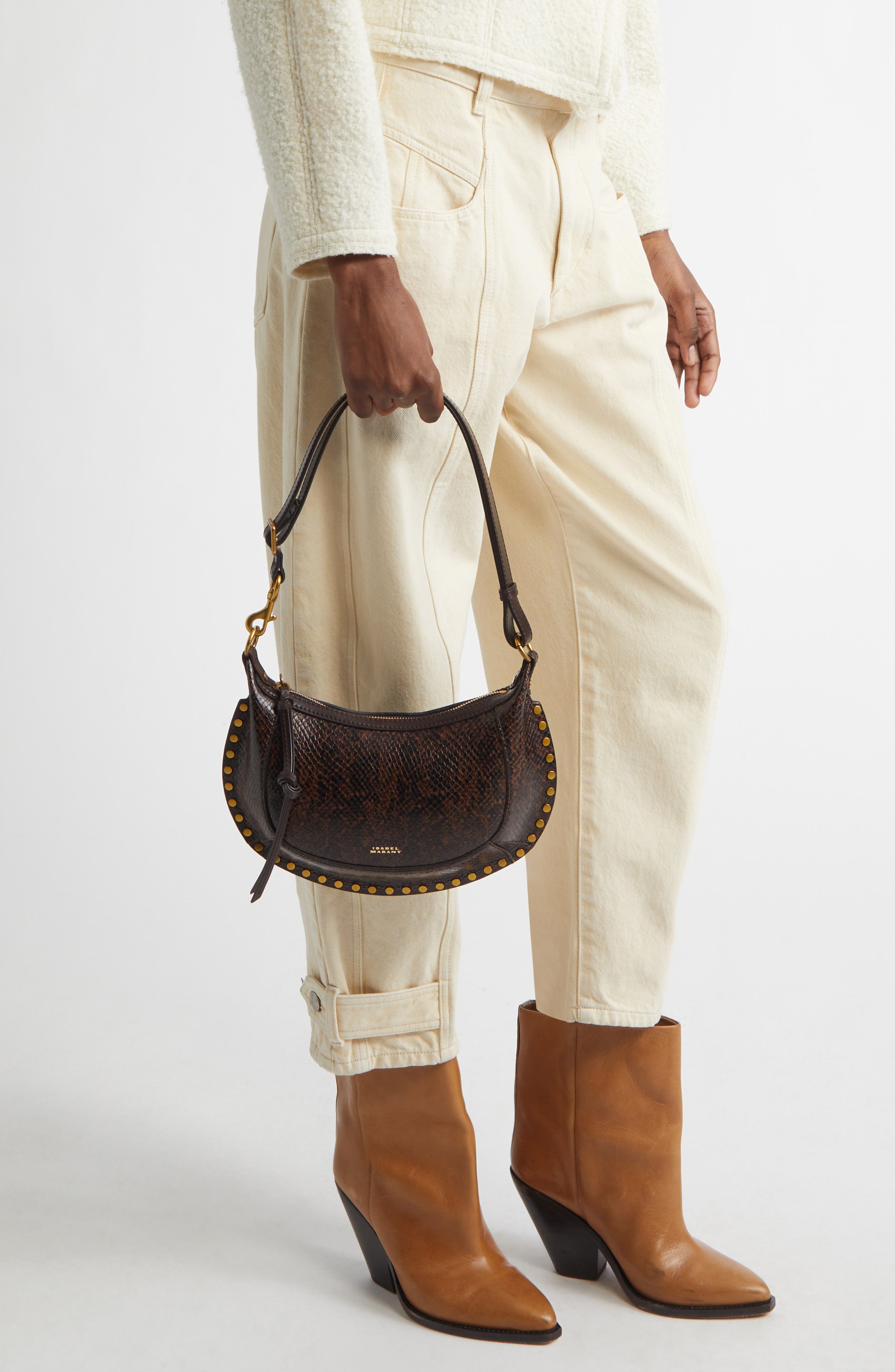 Oskan Moon Studded Leather Hobo Bag, Alternate, color, MOCHA