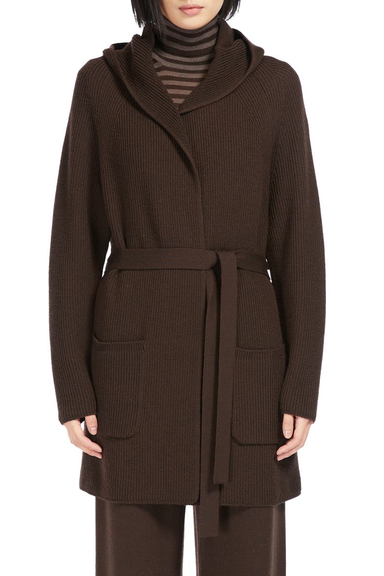 Finezza Hooded Virgin Wool Cardigan, Main, color, BROWN