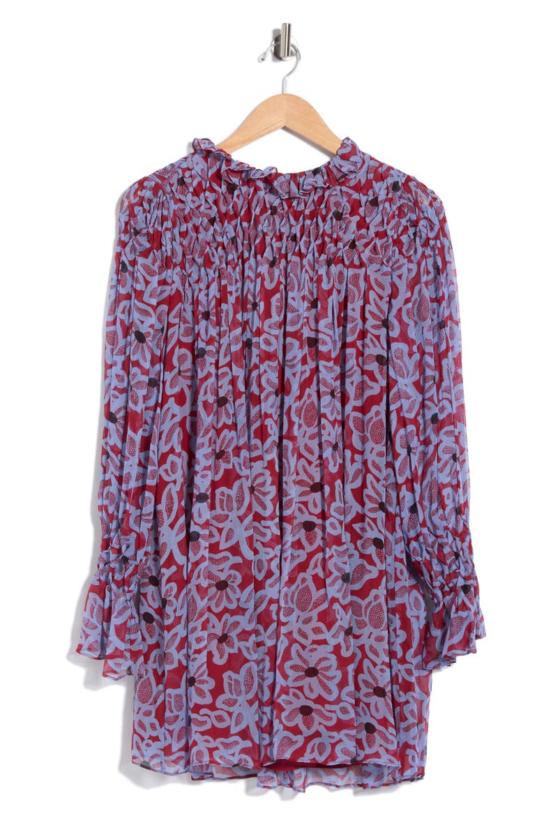 Vera Fleur Long Sleeve Silk Chiffon Minidress, Main, color, VERA FLEUR CHERRY COMBO