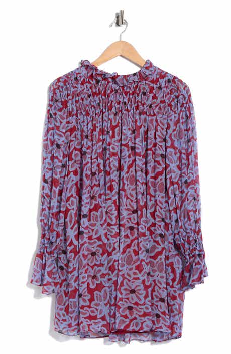 Vera Fleur Long Sleeve Silk Chiffon Minidress
