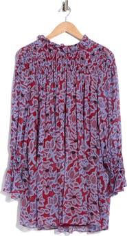 Rebecca Taylor Vera Fleur Long Sleeve Silk Chiffon Minidress