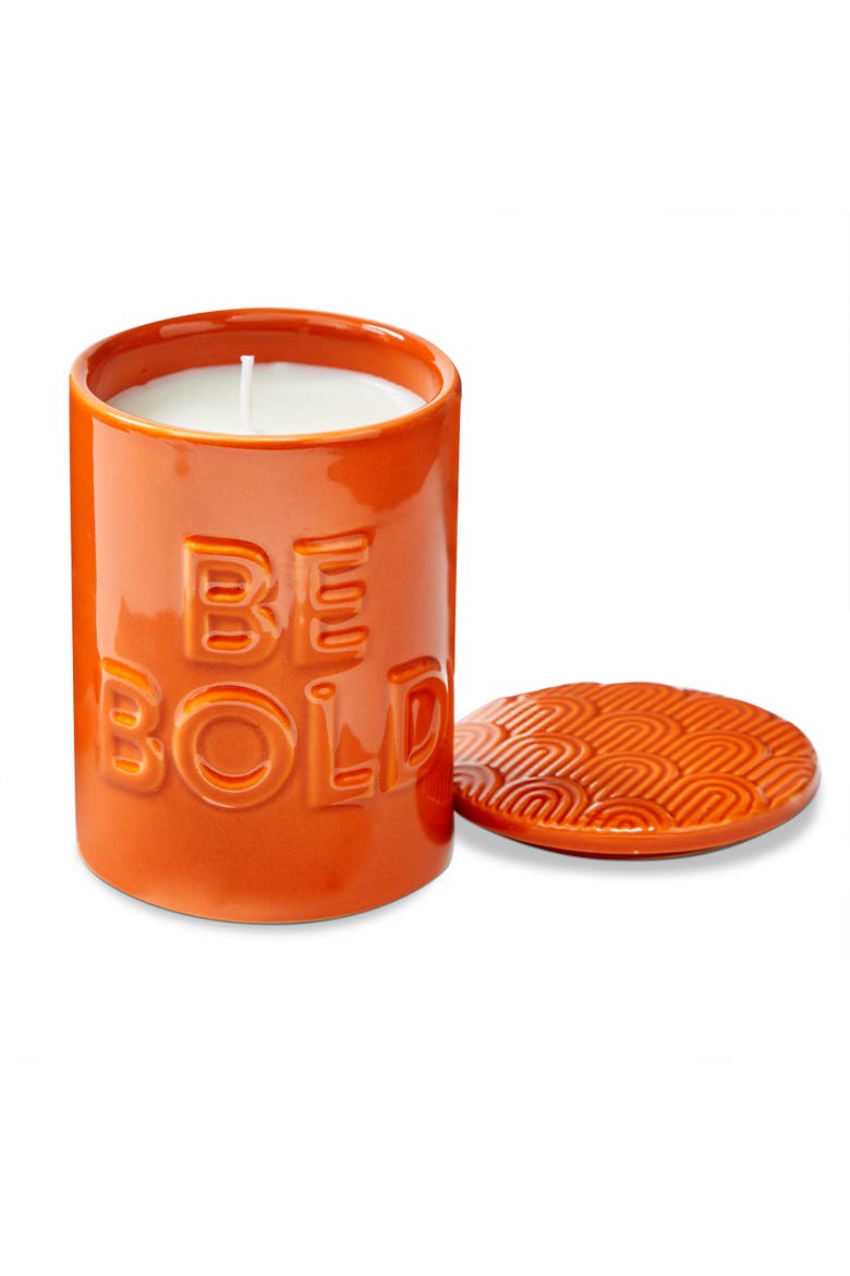 Be Bold Candle With Striker In Lid Orange Ceramic Everyday, Main, color, Orange