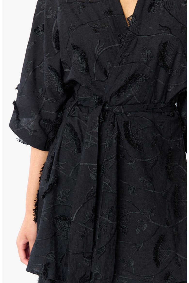Embroidered Cotton Cabana Duster, Alternate, color, Kheff Noir