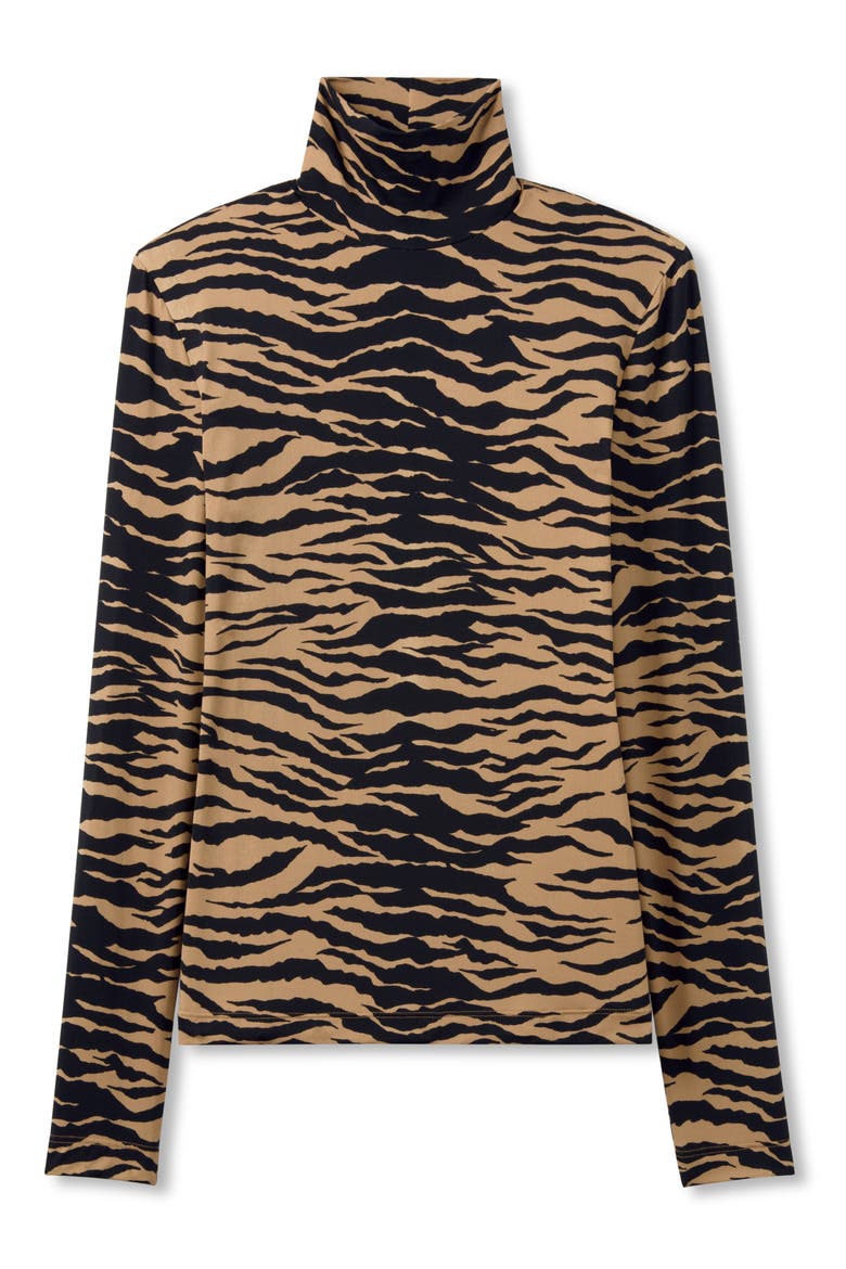 Nuda Tiger Print Turtleneck Top, Alternate, color, CAMEL MULTI