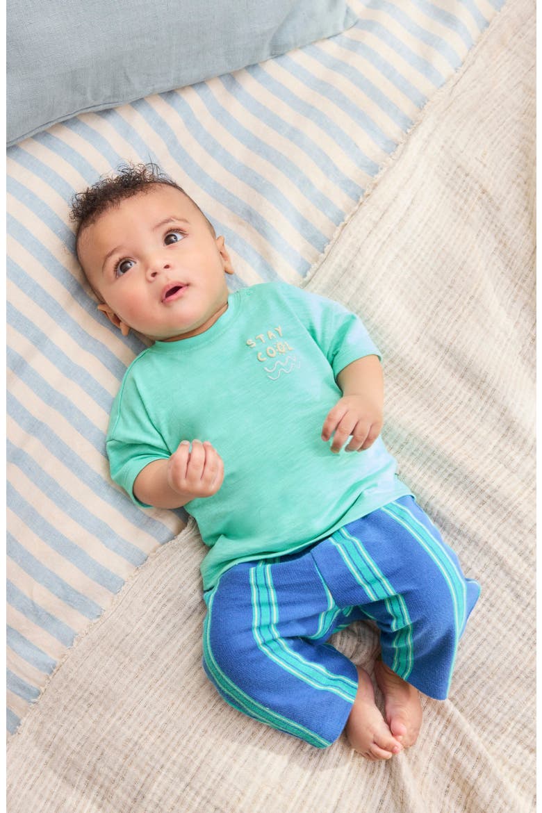 Graphic Cotton T-Shirt & Stripe Pants Set, Alternate, color, GREEN