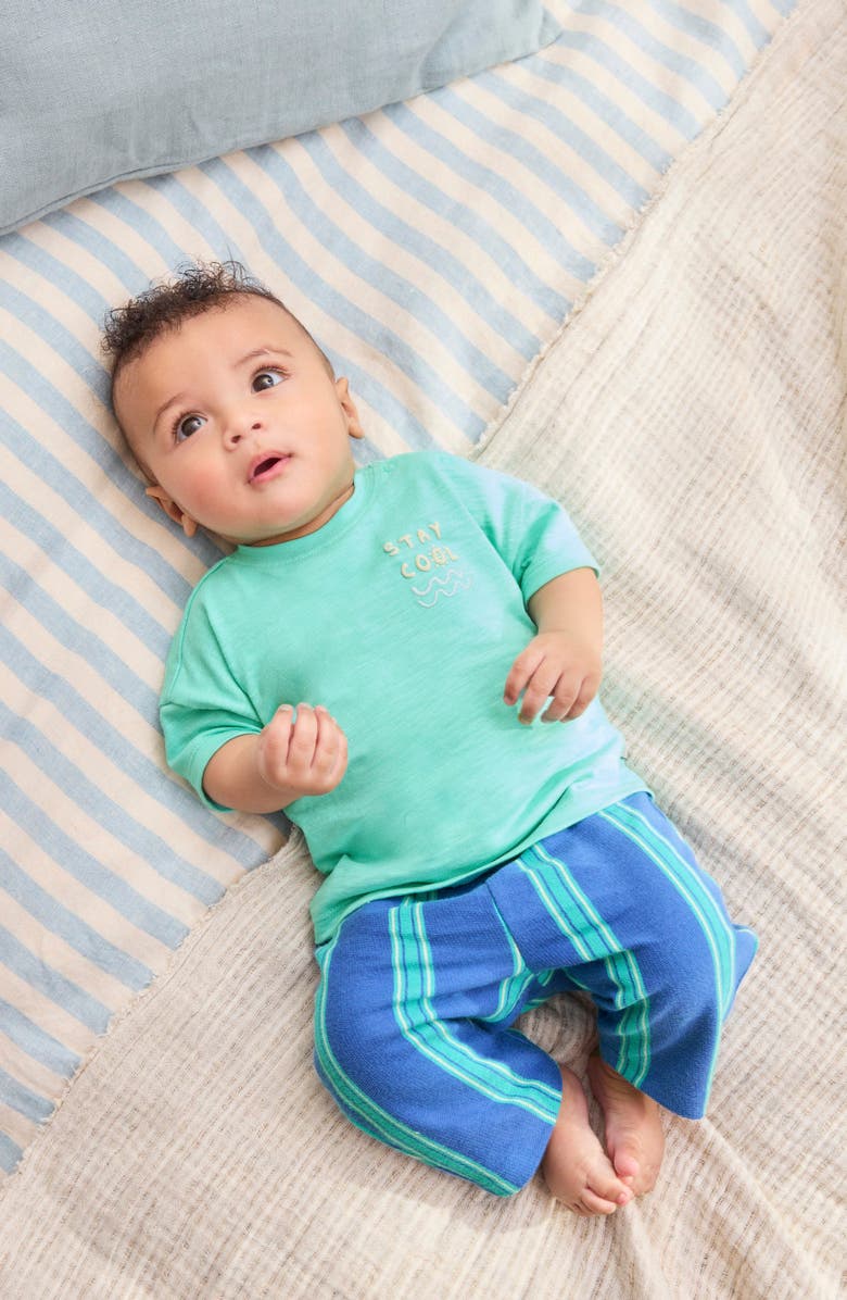 NEXT Graphic Cotton T-Shirt & Stripe Pants Set, Alternate, color, Green