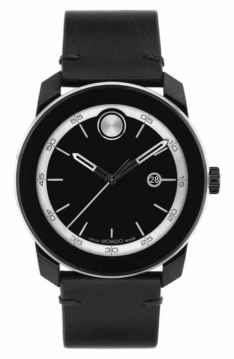 Movado Bold TR90 Leather Strap Watch, 42mm