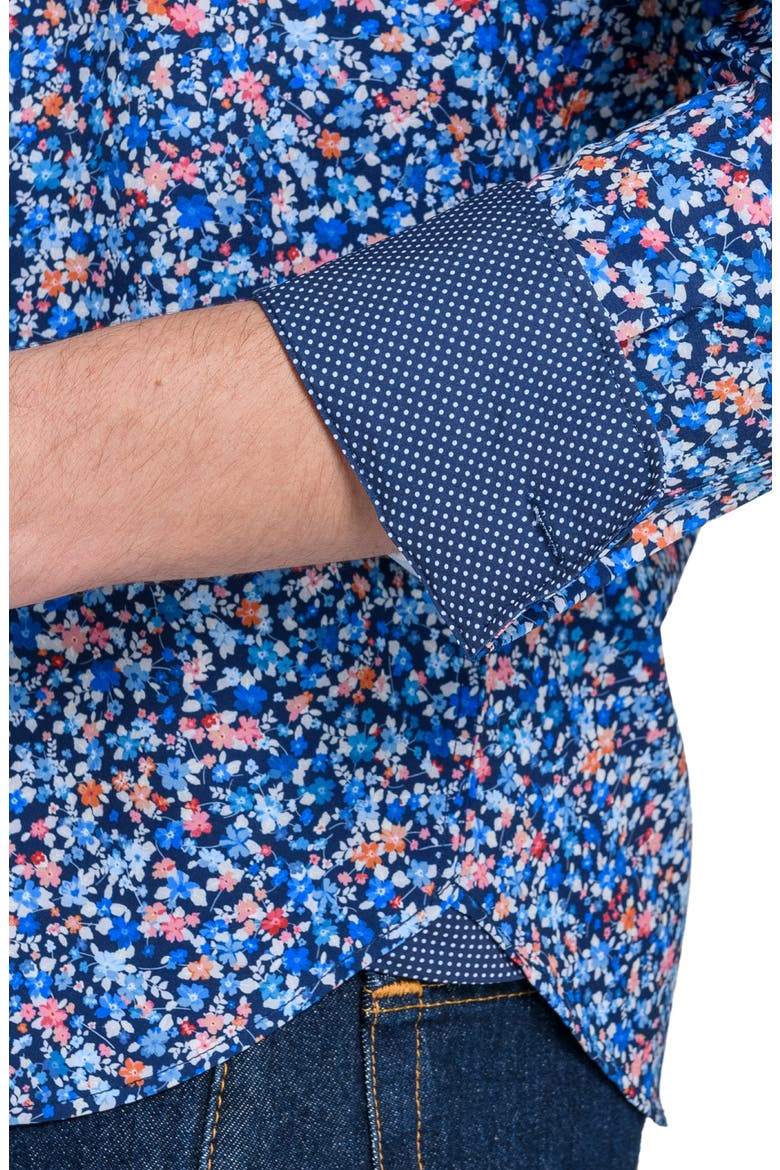 Floral Print Stretch Dress Shirt, Alternate, color, NAVY/ RED