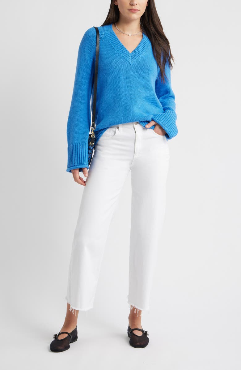 Caslon<sup>®</sup> Oversize V-Neck Cotton Sweater, Alternate, color, Blue Palace