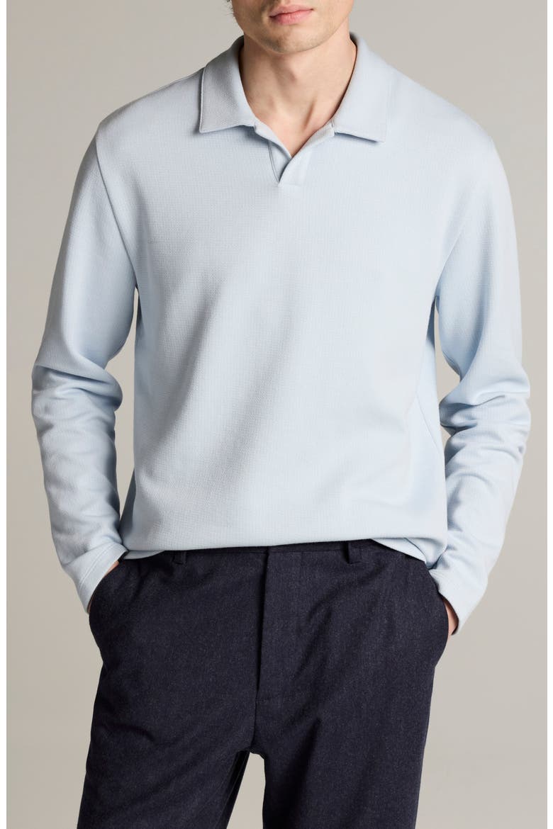 Blurred Birdseye Long Sleeve Johnny Polo, Main, color, GLACIER/ OFF WHITE