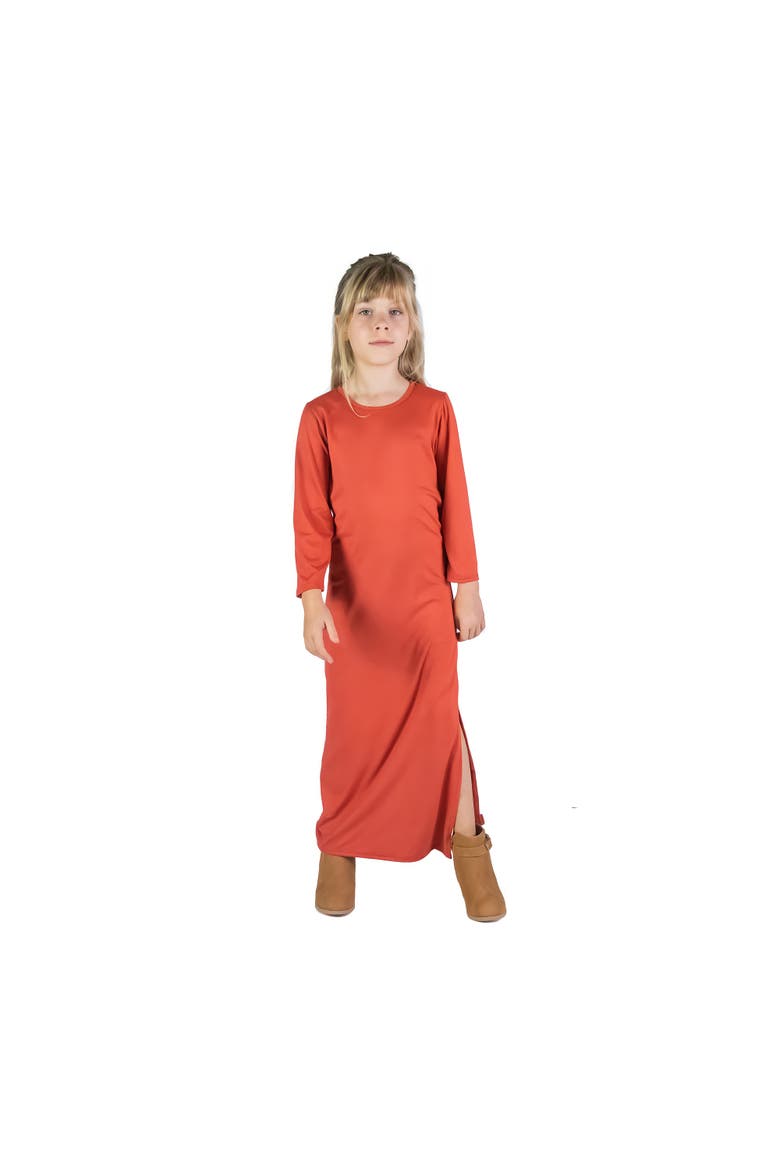 Long Sleeve Side Slit Maxi Dress Solid Color, Main, color, Rust
