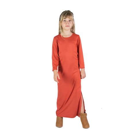 Long Sleeve Side Slit Maxi Dress Solid Color
