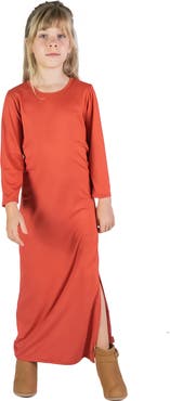 24sevenKid Long Sleeve Side Slit Maxi Dress Solid Color