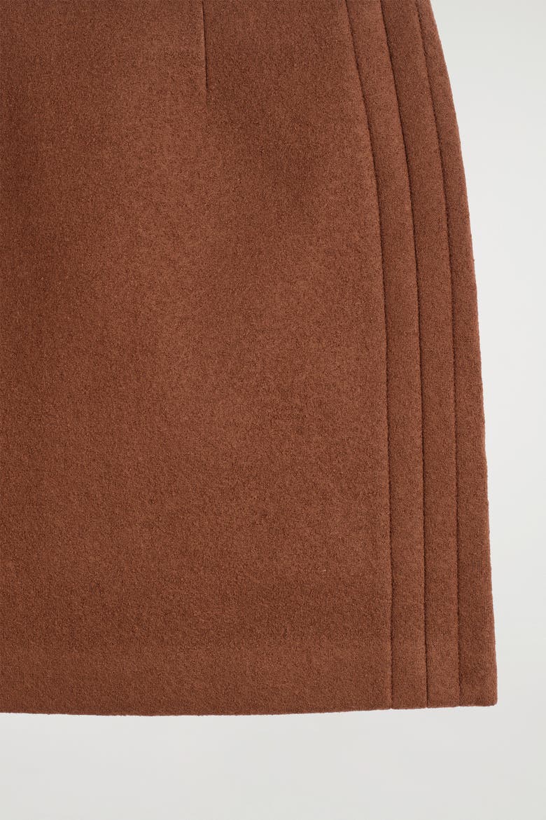 Topstitched Wool Mini Skirt, Alternate, color, BROWN