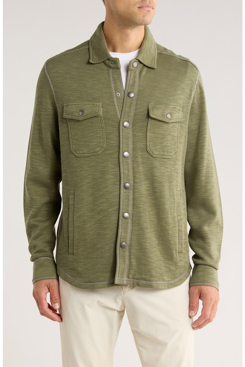 Trinidad Cotton Blend Mesh Snap-Up Shirt, Main, color, DARK FERN