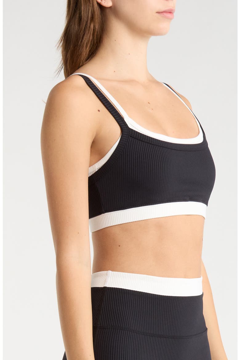 Ribbed Layered Sports Bra, Alternate, color, BLACK/WHITE