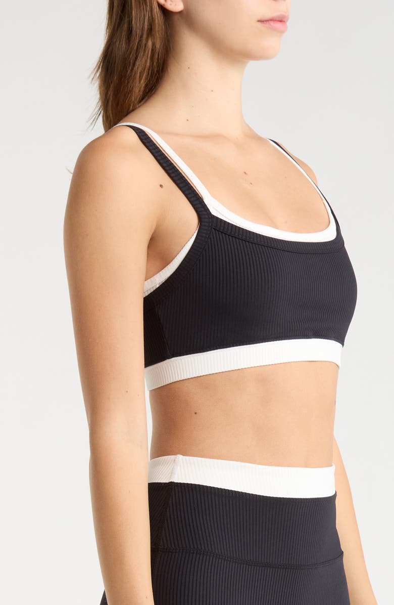 Year of Ours Ribbed Layered Sports Bra, Alternate, color, Black/White