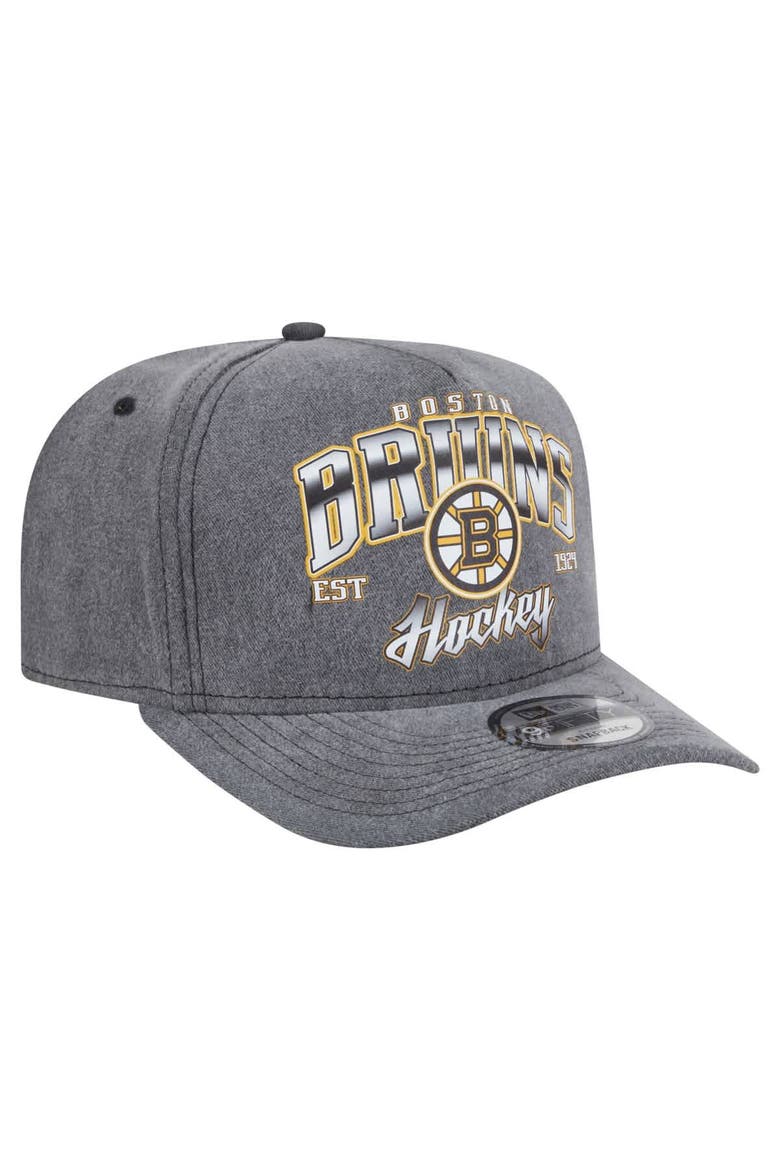 Men's New Era  Charcoal Boston Bruins Throwback Washed A-Frame Pre-Curved 9FIFTY Snapback Hat, Alternate, color, Charcoal