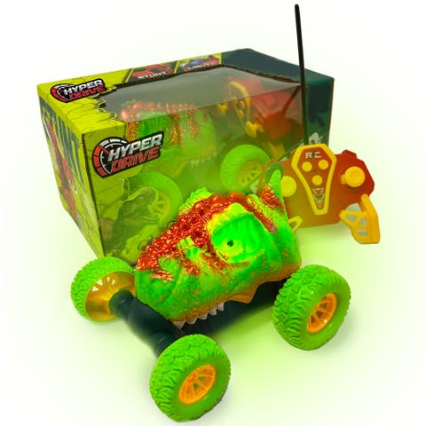 RC Light Up Dino, Green Remote Control Stunt Dinosaur for Kids 5+