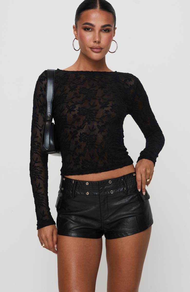 Princess Polly Born to Ride Faux Leather Shorts, Alternate, color, Black