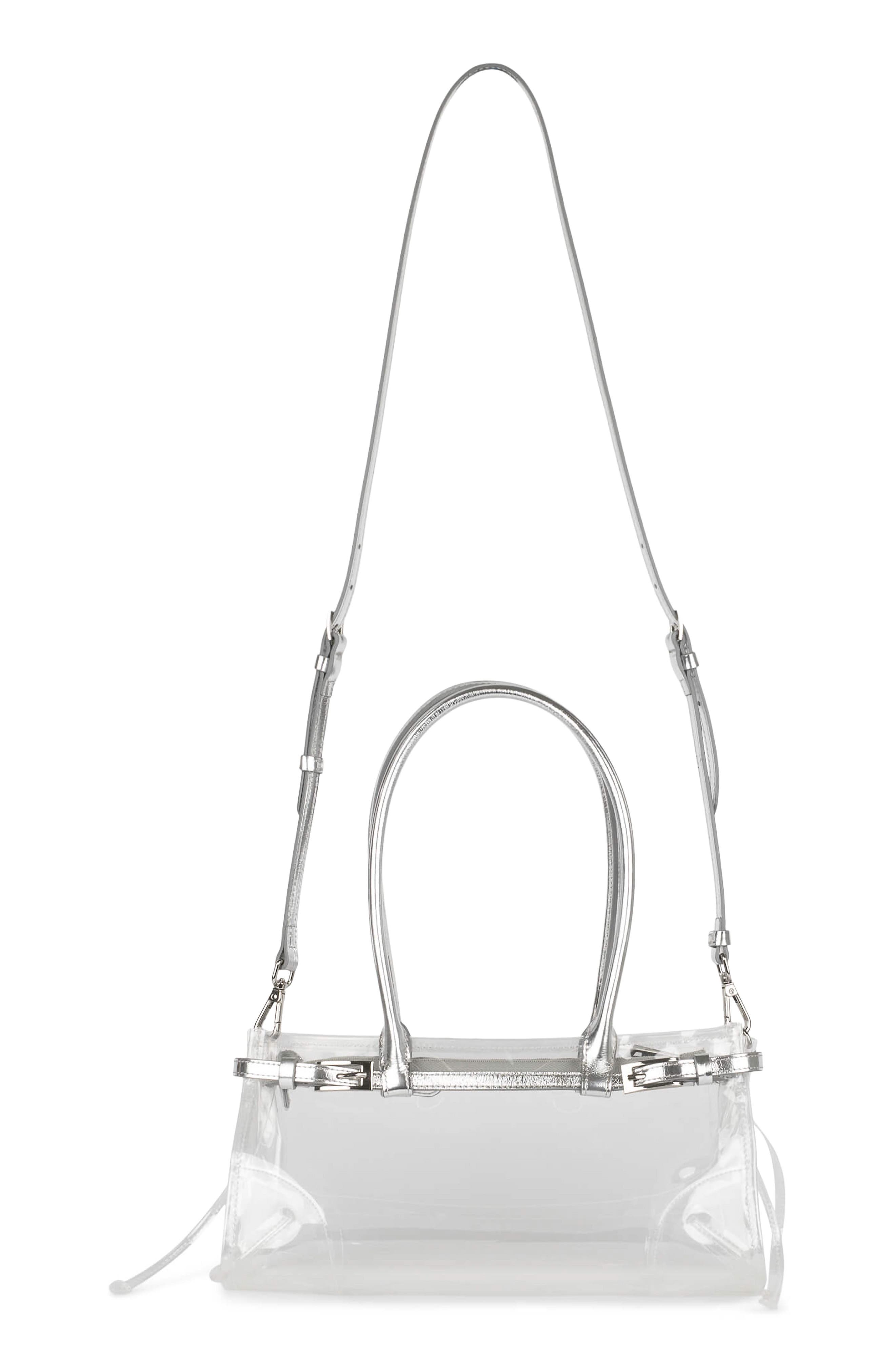Pesky-V Clear Leather Baguette, Alternate, color, CLEAR