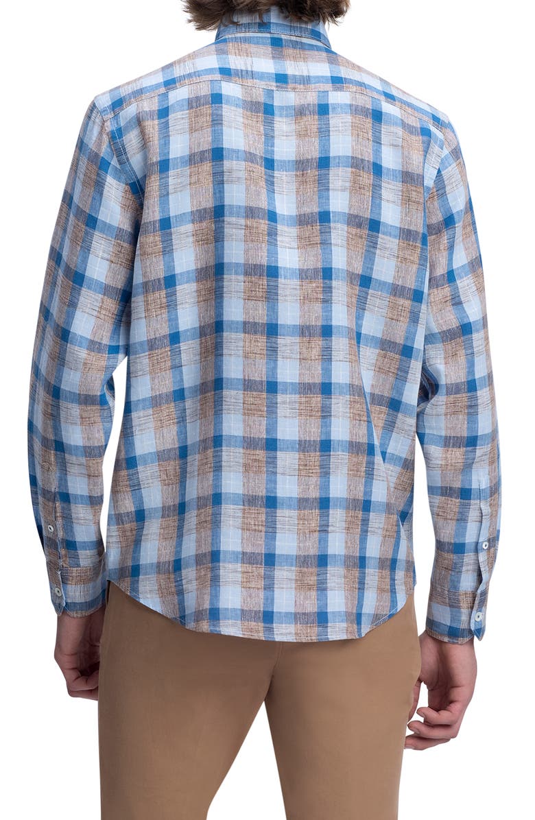 Bugatchi Shaped Fit Button-Up Linen Shirt, Alternate, color,