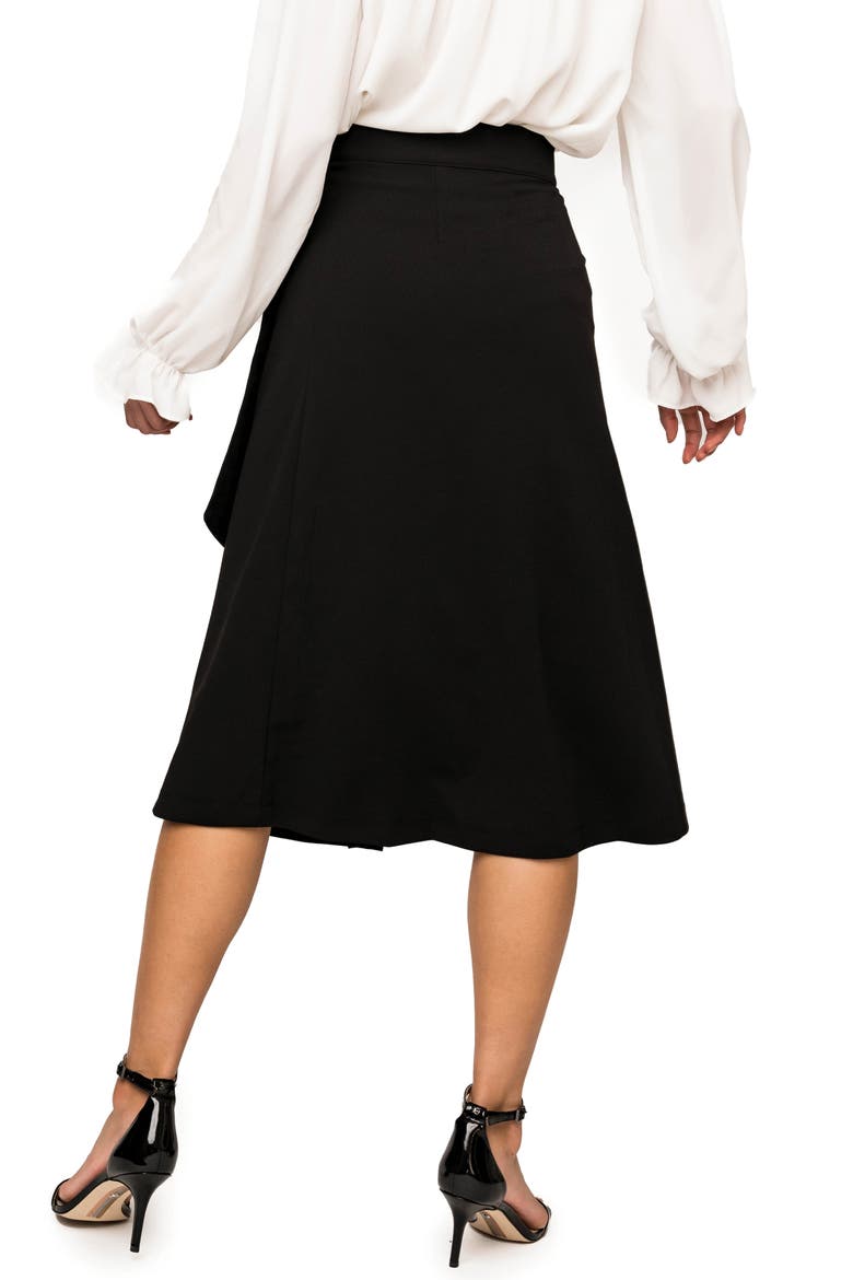 Wrapped Up Buckle Midi Skirt, Alternate, color, BLACK