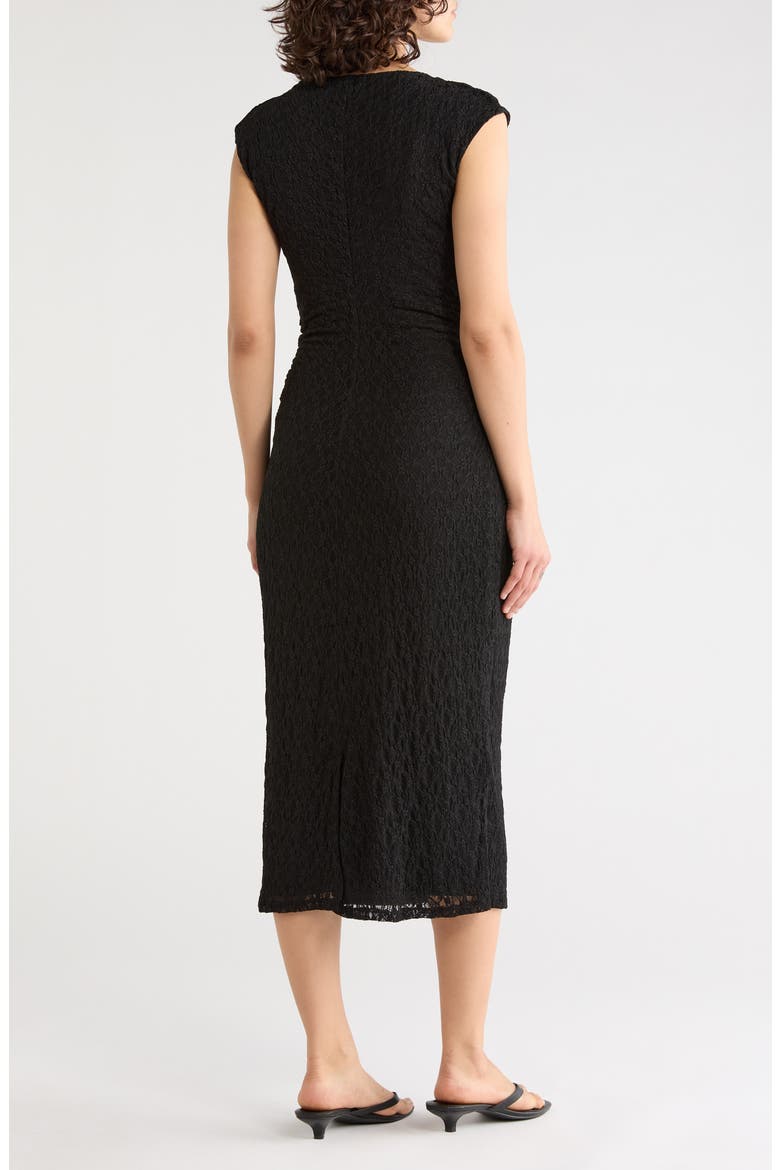 Ruched Lace Midi Dress, Alternate, color, BLACK