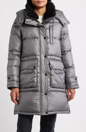 Sam Edelman Puffer Coat With Removable Hood In Grey