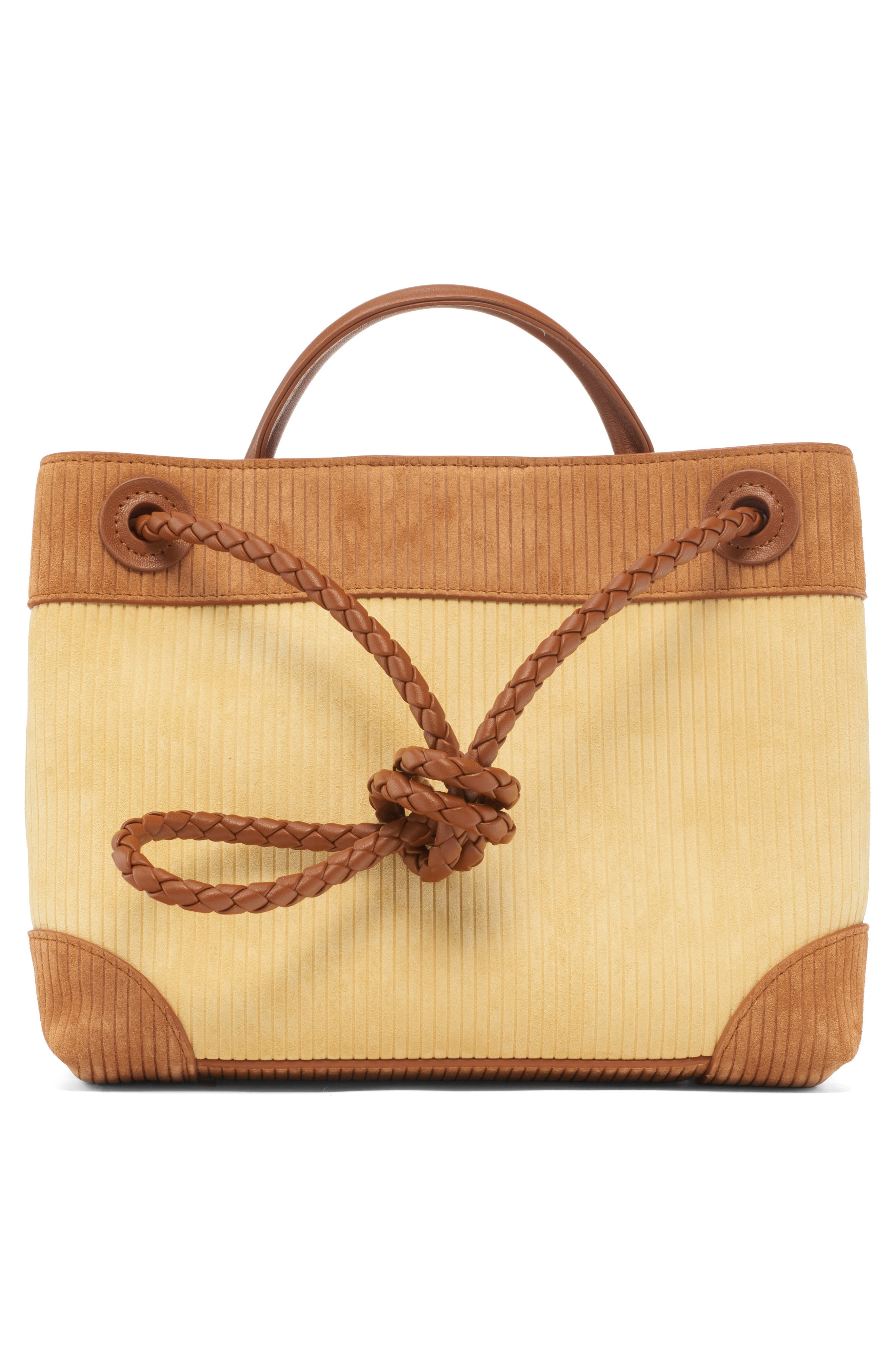 Bottega Veneta Small Andiamo Corduroy & Suede Top Handle Bag, Alternate, color, 9310 Butter/ Amber-Mb