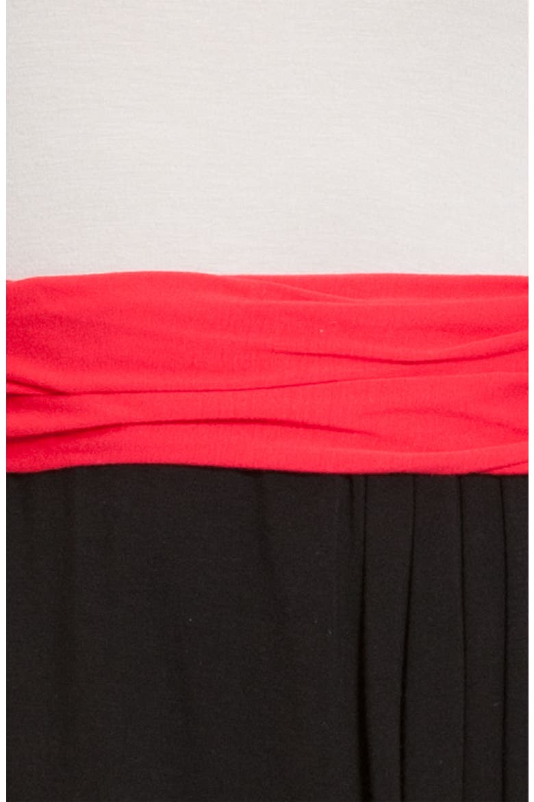 Sleeveless V-Neck Dress, Alternate, color, OYSTR/ RD HOT/BLK