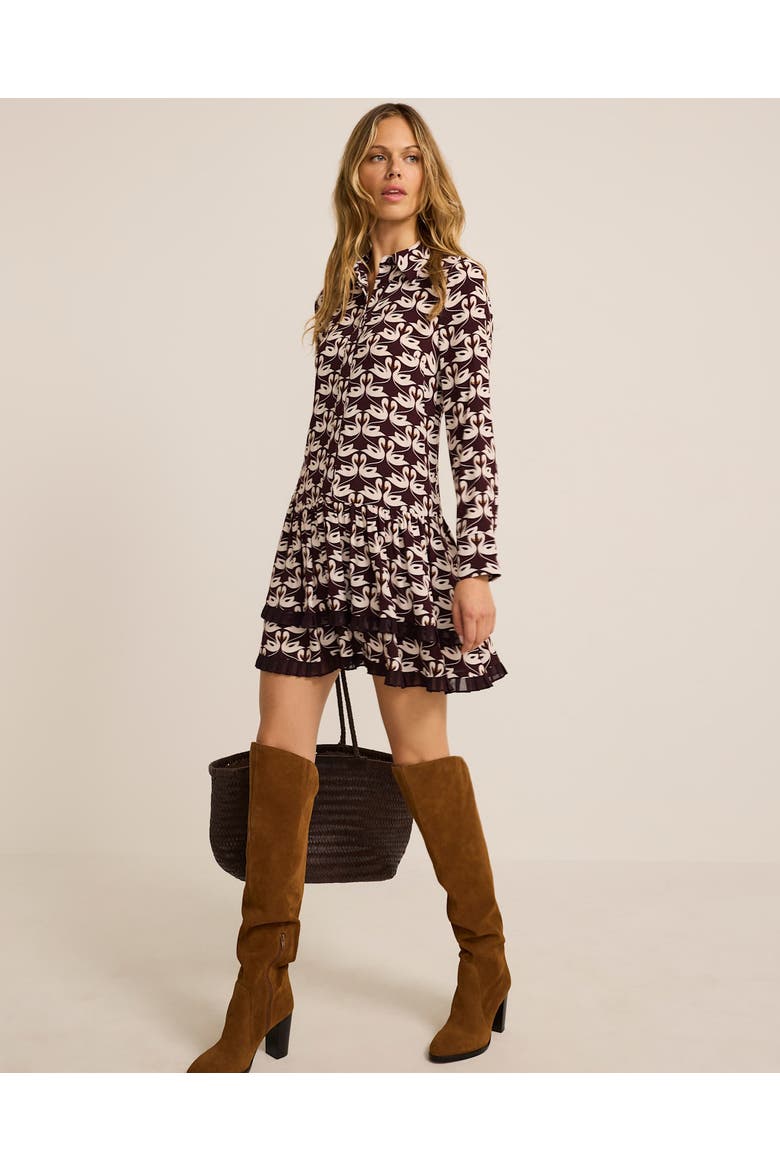 Swan Print Mini Dress, Alternate, color, Burgundy