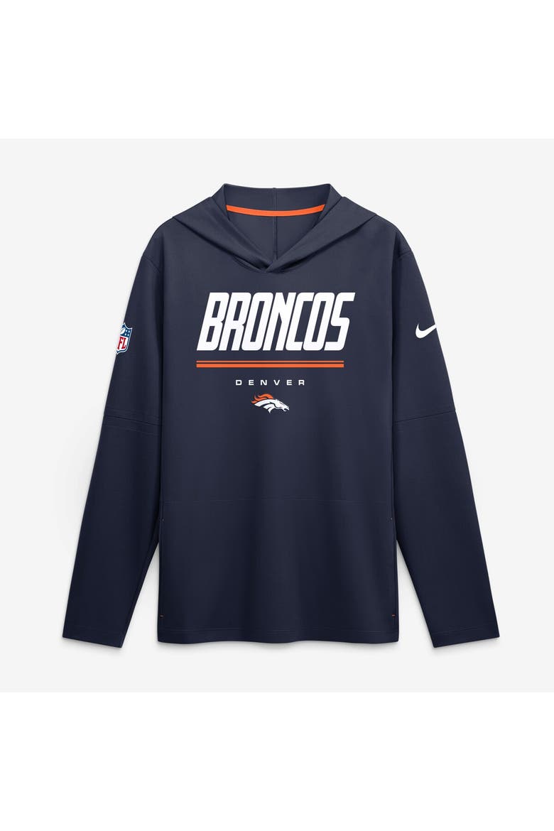 Men's Nike Navy Denver Broncos Sideline Game On Lightweight Long Sleeve Hooded Dri-FIT Top, Main, color, Navy