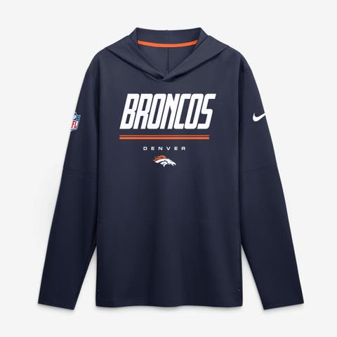 Men's Nike Navy Denver Broncos Sideline Game On Lightweight Long Sleeve Hooded Dri-FIT Top