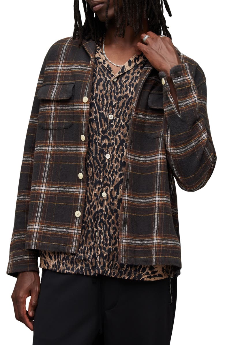 AllSaints Isonde Relaxed Fit Plaid Cotton Flannel Button-Up Shirt, Main, color, 