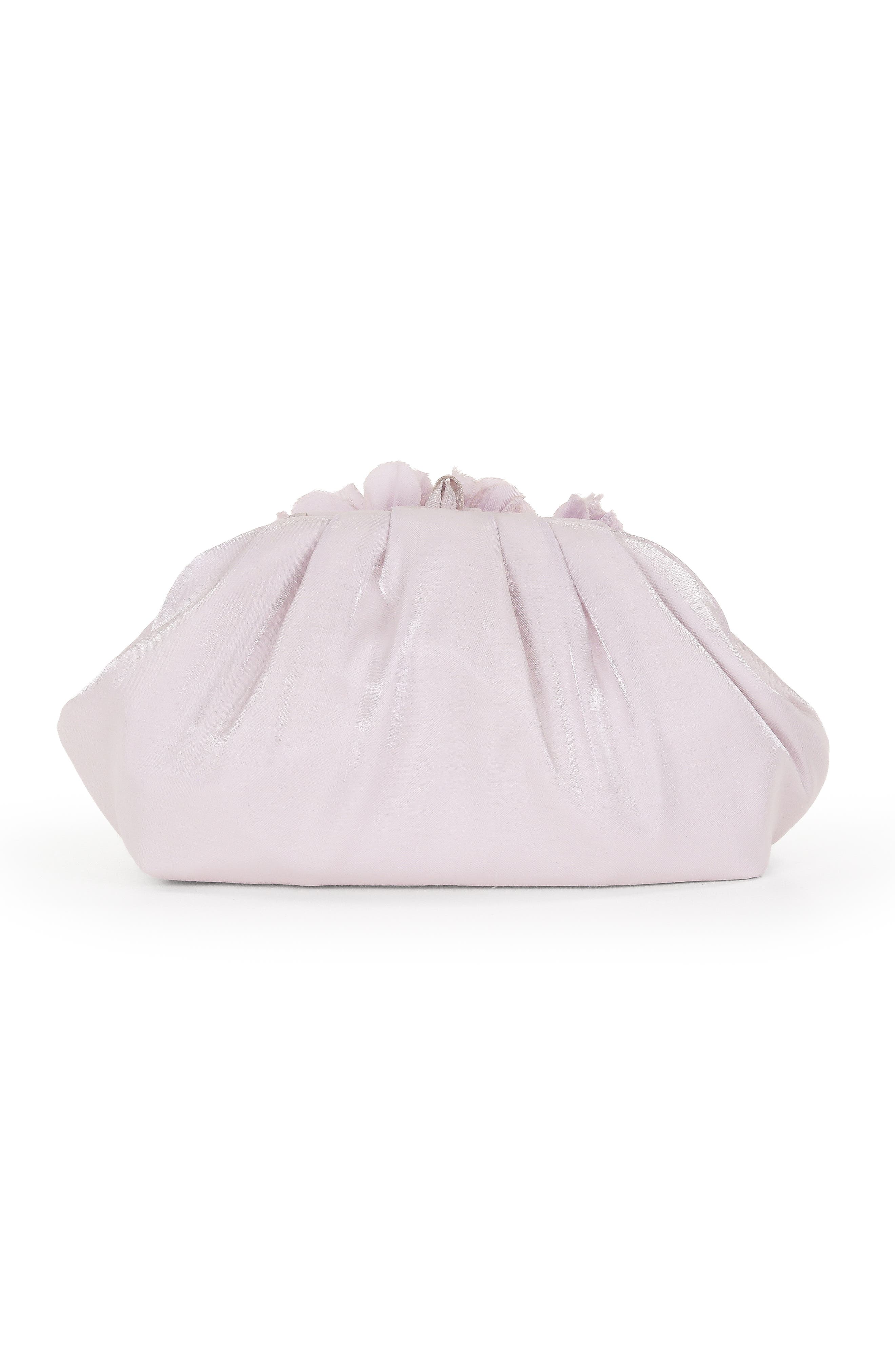Jewel Badgley Mischka Violet Jacquard Satin Floral Applique Pouch Clutch, Alternate, color, Lilac