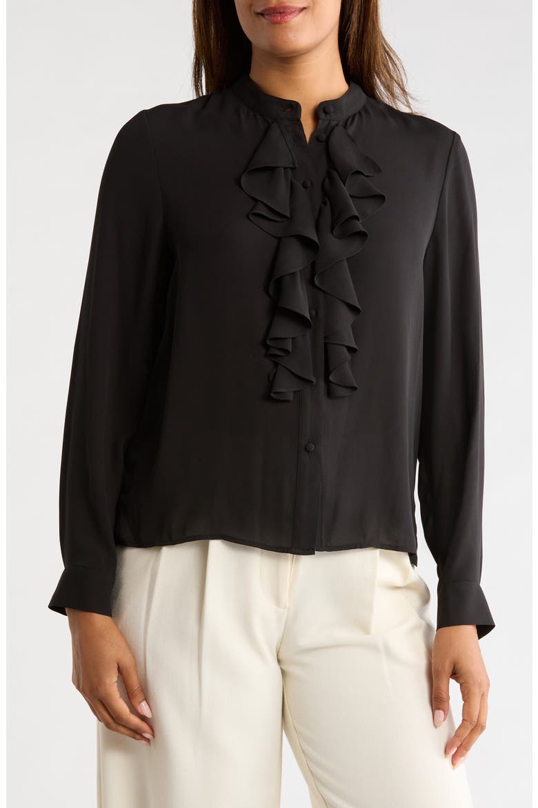 Ruffle Front Georgette Top, Main, color, BLACK
