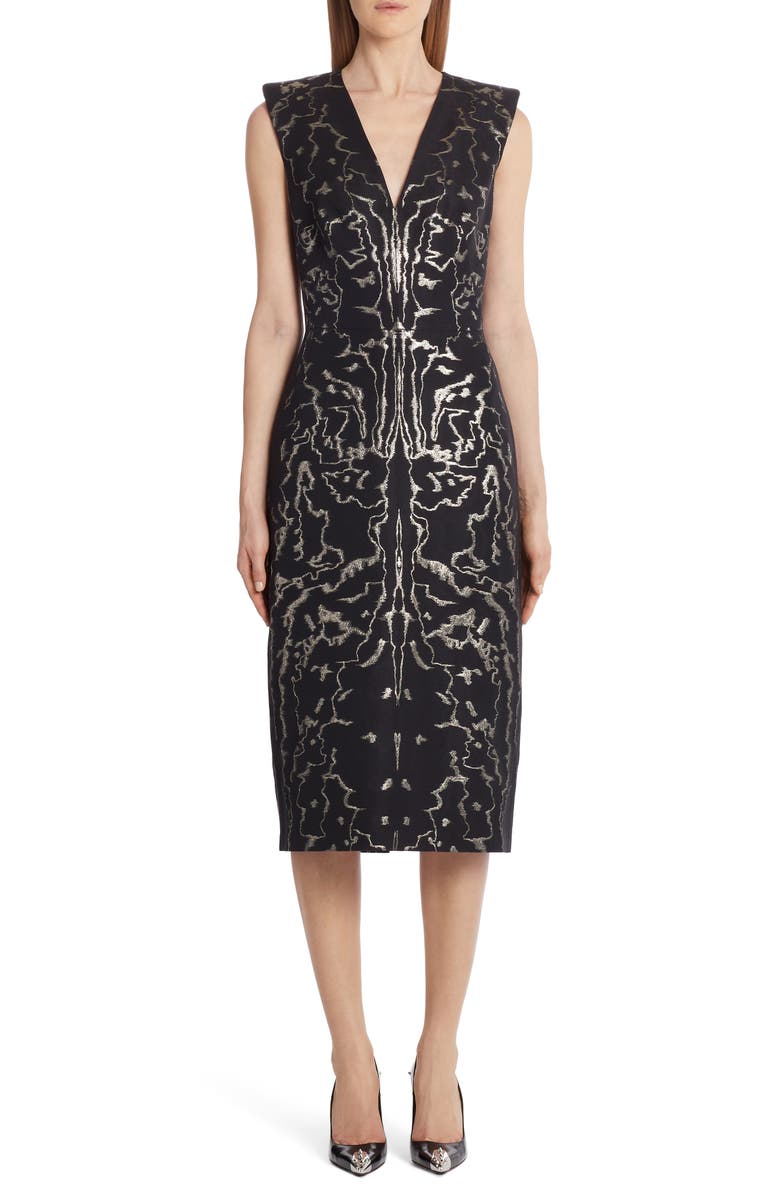 McQueen Alexander McQueen Sleeveless Jacquard Midi Sheath Dress, Main, color, 