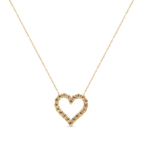 10K Yellow Gold over Silver 1/2 Cttw Champagne Diamond Heart Pendant Necklace