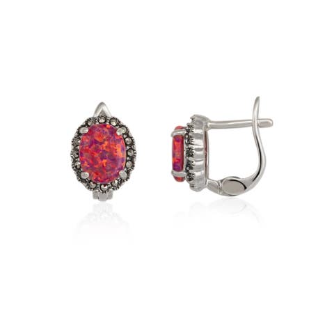 Oval Red Opal High Quality Sterling Silver Earrings