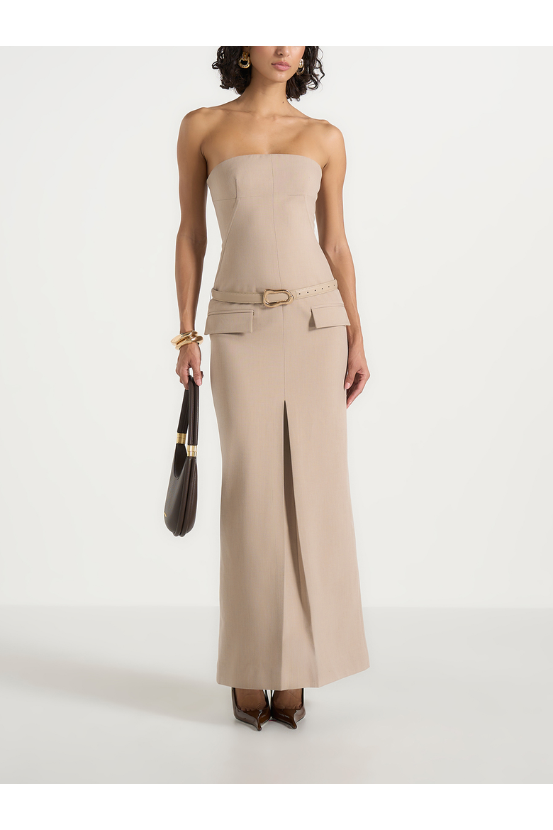 Tabitha Tailored Bandeau Belted Maxi Dress, Main, color, Beige