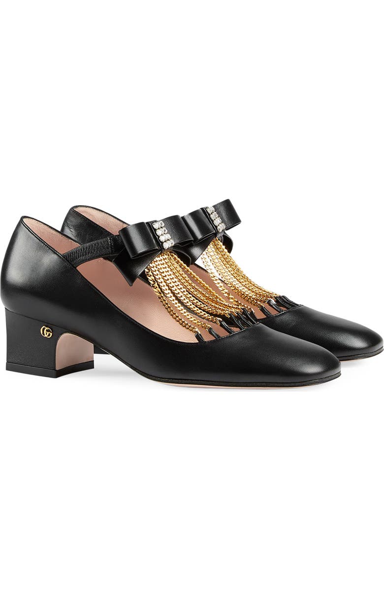 Gucci Bonny Crystal & Chain Embellished Bow Pump, Main, color,