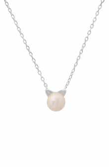 Queen Jewels Kitty Cat Imitation Pearl Pendant Necklace