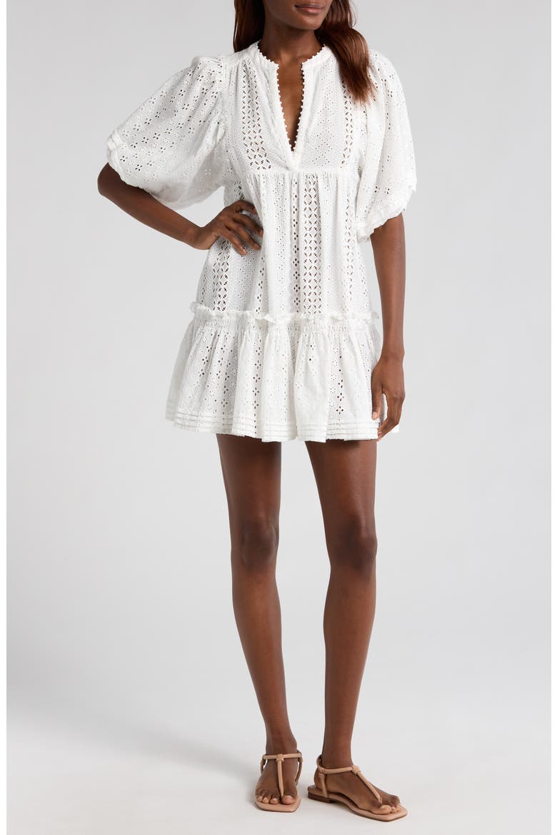 Aria Eyelet Cotton Cover-Up Minidress, Main, color, NATURAL WHITE PLAIN