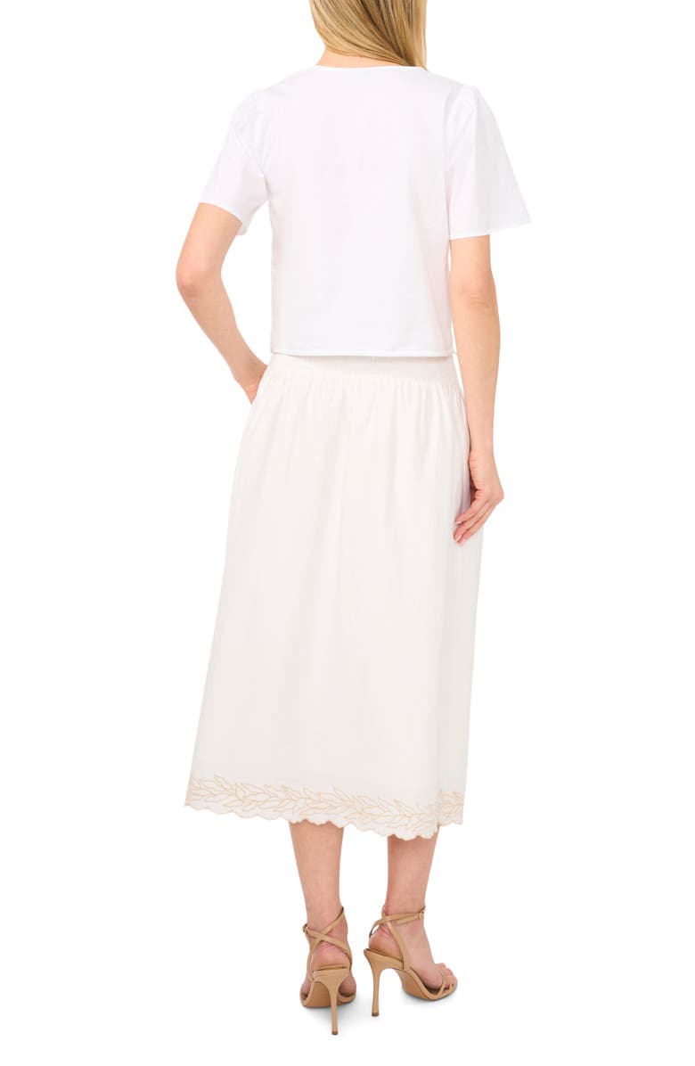 CeCe Embroidered V-Neck Crop Stretch Cotton Button-Up Shirt, Alternate, color, 