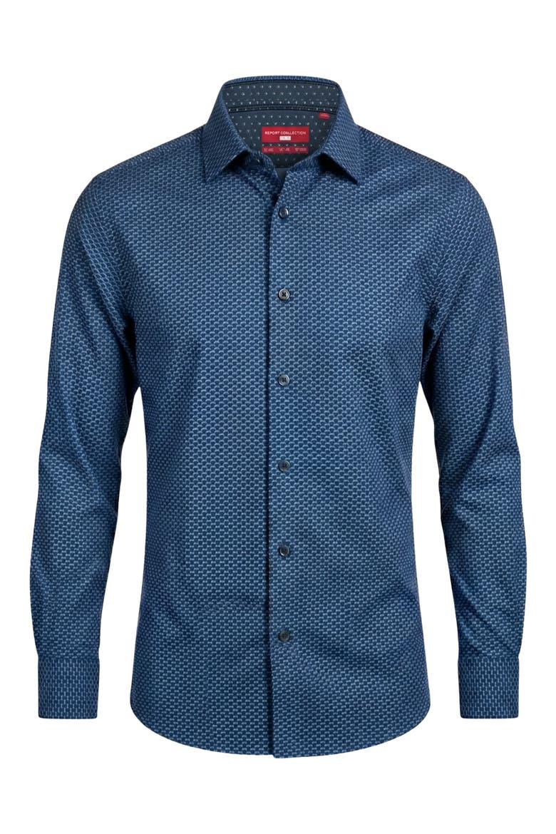 Geo Print Long Sleeve Woven Spot Shirt, Alternate, color, NAVY