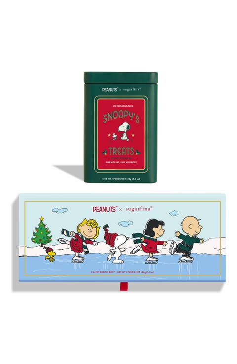 x Peanuts 3-Piece Candy Bento Box & Snoopy's Treats Holiday Tin Bundle