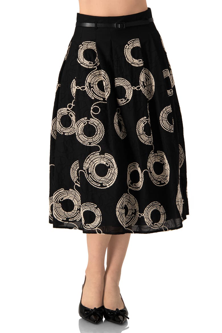 Embroidered Midi Skirt with Belt, Main, color, Black